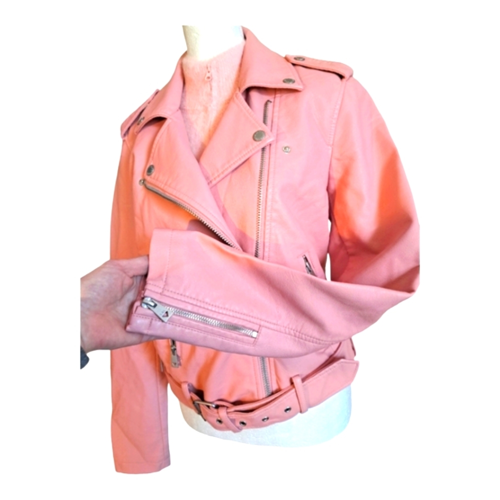 2 for 1 🎀🎀🎀BABY PINK FAUX LEATHER AND PINK ZIP UP CARDI COMBO! 🎀🎀🎀🎀 Sz SM - Picture 5 of 9